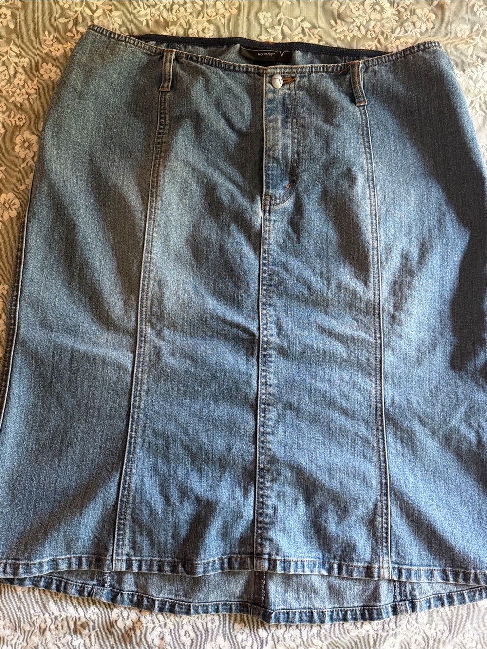 Venezia Light Blue Denim Panel Midi Skirt
